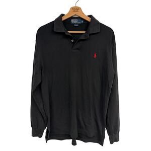 Polo Ralph Lauren Knit Black Collared Long Sleeve Men's SZ MEDIUM Business EUC